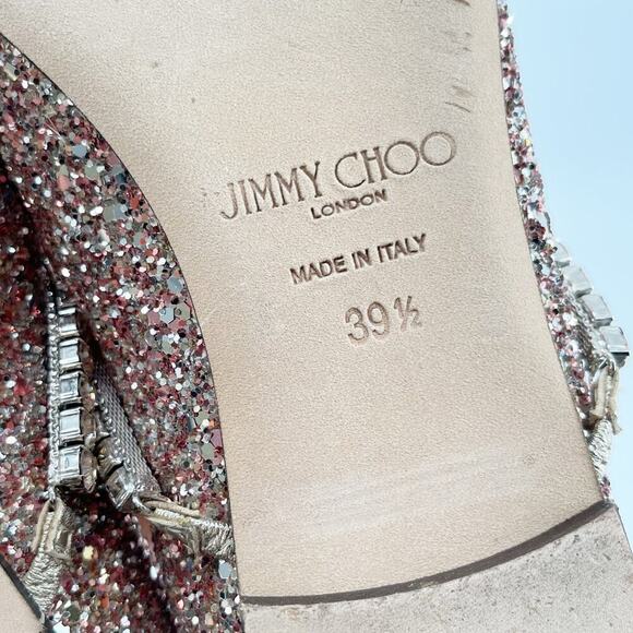 Jimmy Choo Rose Gold Genevi Coarse Glitter Crystal Pointed Toe Flat size IT 39.5 - Picture 12 of 13